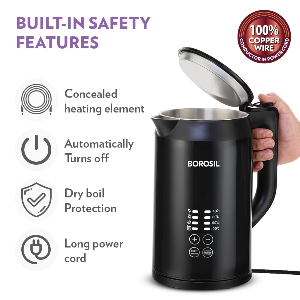 Borosil Cooltouch 1.5L Digital Electric Kettle  Temprature Display